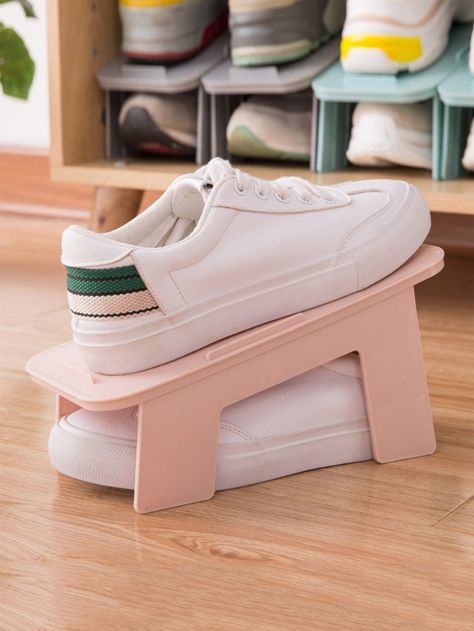 Double Layer Shoes Storage Rack | SHEIN USA Small Shoe Storage, Wooden Shoe Rack, Foldable Shoes, Adjustable Shoes, Shoe Storage Rack, Shoes Hack, Shoe Holders, Small Closets, Wooden Shoe