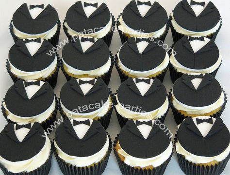 Mens Cupcakes, Tuxedo Cupcakes, James Bond Cake, Bow Tie Cupcakes, White Jeans For Men, Chocolate Tuxedo, James Bond Theme Party, White Tuxedo Wedding, 007 Party