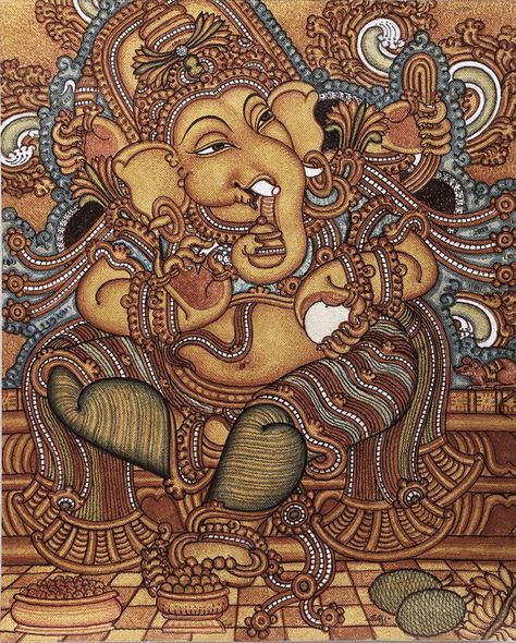 Pattachitra Paintings, Kerala Art, Mural Paintings, Ganesh Art Paintings, Kerala Mural Painting, Ganesh Ji, Lord Ganesha Paintings, Ganesh Art, Wall Murals Painted