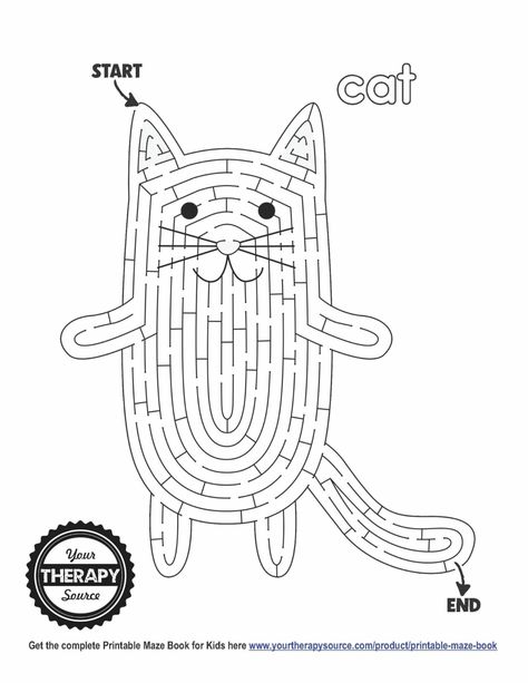 Free Printable Mazes for Kids - Your Therapy Source Maze Puzzles For Kids Free Printables, Kids Mazes Free Printable, Cat Activity For Kids, Printable Mazes For Kids Free, Mindfulness Kids Activities, Activity Sheets For Kids Free Printables, Mazes For Kids Free Printable, Puzzle Activities For Kids, Maze Worksheets For Kids