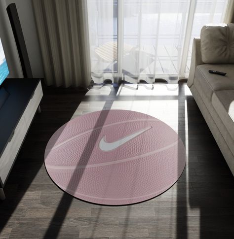 Sporty Room Aesthetic, Pink Nike Basketball, Girls Sports Room, Girls Sports Bedroom, Nike Rug, Sporty Girl Aesthetic, Softball Room, Ball Nike, Daisy Room