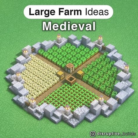 Minecraft Farm Layout House Plans, Minecraft Large Farm Ideas, Minecraft Circle Farm, Cute Minecraft Farm Ideas, Minecraft Farm Ideas Design, Aesthetic Minecraft Farm, Minecraft Crop Farm Ideas, Farm Minecraft Ideas, Farm Ideas Minecraft