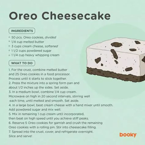 Oreo Cheesecake Recipe, Homemade Recipe Books, Resepi Biskut, Recipe Book Diy, Homemade Cookbook, Recipe Drawing, Food Infographic, Sweet Dishes Recipes, Quick Recipes Snacks