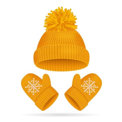 Yellow hat with a pompom and mitten set ... | Premium Vector #Freepik #vector #mittens #winter-cap #winter-hat #winter-gloves Mario Bros Party, Sensory Art, Winter Illustration, Winter Watercolor, Yellow Hat, Watercolor Christmas Cards, Hat Clips, Winter Wallpaper, Winter Snowflakes