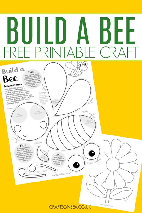 Build a Bee Craft (FREE Printable PDF) Montessori, Bee Kindergarten Craft, Honey Crafts Preschool, Bee Activities Kindergarten, Bug Toddler Crafts, Bee Pollination Activities For Kids, Bee Craft Kindergarten, Easy Bee Crafts For Kids, Bee Activities For Preschool Free Printables