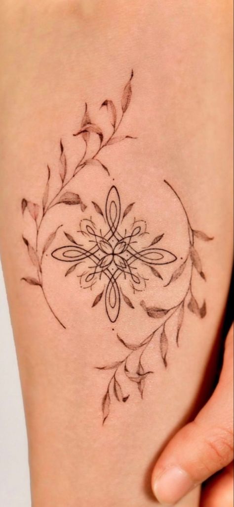 Floral Celtic Tattoo, Witches Knot Tattoo Beautiful, Bowen Knot Tattoo, Witchy Forearm Tattoo Women, Celtic Pagan Tattoo, Witch Tatoos Ideas, Witch’s Knot Tattoo, Subtle Witch Tattoo, Pagan Tattoo For Women