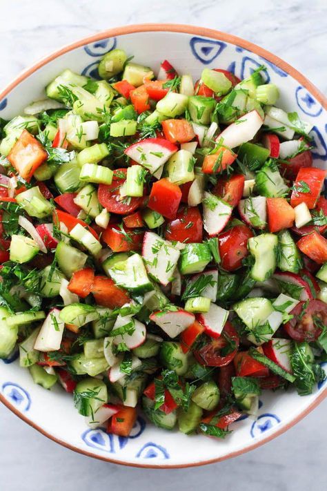 This fresh vegetable salad is healthy and refreshing. It's made with crisp and crunchy raw vegetables and makes for a perfect salad or side-dish. This recipe is very easy to make and super satisfying. You can even make it ahead as part of a meal-prep. Made without lettuce or any other leafy greens. #rawsalad #healthy #recipe #cleaneating #nolettuce #VegetarianSaladVarieties Raw Veg Salad, Fresh Vegetable Recipes Raw Summer Salads, Fresh Vegetable Salad, Vegetarian Salad, Perfect Salad, Vegetarian Salads, Raw Vegetables, Leafy Greens, Vegetable Salad