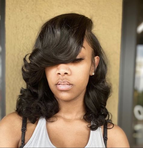 Wavy Weave Hairstyles, Timeless Hairstyles, Bang Hairstyles, Deep Side Part, Pressed Natural Hair, Silk Press Natural Hair, Side Bangs Hairstyles, Short Weave, Side Part Hairstyles