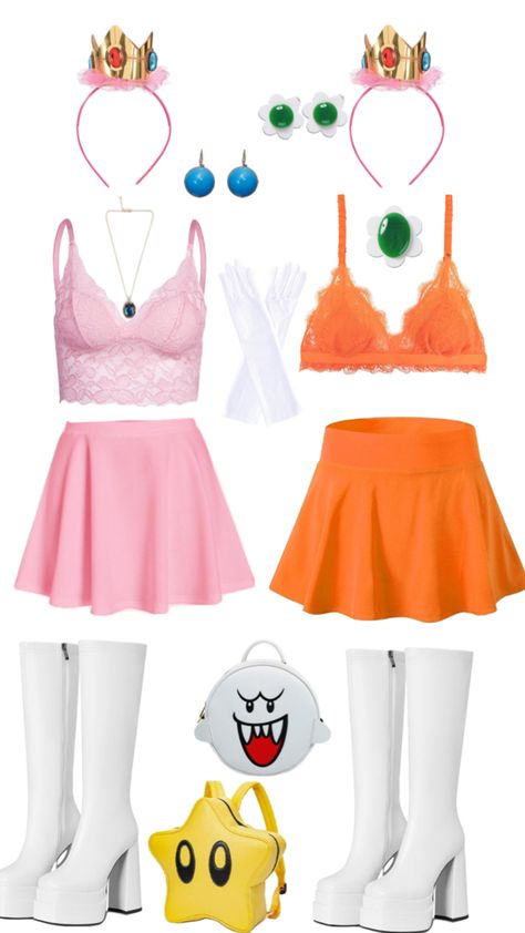 Best friend couple costume Halloween sexy women’s idea inspo outfit Mario party peach daisy princess easy DIY costumer 2024 Daisy Costume Diy, Mario Costume Women, Princess Daisy Costume, Daisy Princess, Best Friend Couple, Daisy Costume, Princess Peach Costume, Friend Couple, Peach Costume