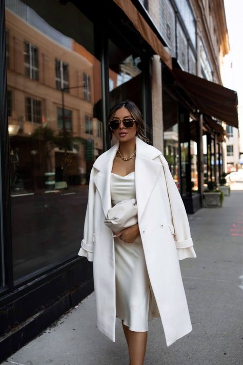 The Best Coats to Wear with Dresses Coats With Dresses, Dress With A Coat, Styling Coats, Slip Dress Outfit, Mia Mia Mine, Rehearsal Dinner Outfits, Belted Wrap Coat, Mia Mia, Casual Outfit Inspiration