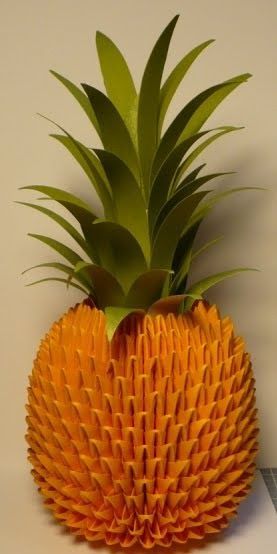 Hello, Since today is the last day of Summer,  I thought I will do a tutorial on one of the Summer fruit that I enjoyed very much. I start... Origami Pineapple, Pineapple Crafts, Paper Folding Crafts, Tutorial Origami, Origami And Quilling, Origami Fashion, Origami Love, Origami And Kirigami, Origami Rose