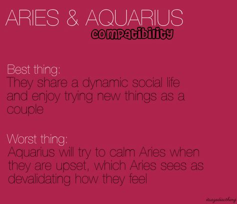 ARIES AND AQUARIUS COMPATIBILITY = BEST AND WORST THING ==== Aries Aquarius Compatibility, Aquarius X Aries, Aries And Aquarius Relationship, Aries And Aquarius Compatibility, Horoscope Traits, Aquarius And Aries, Zodiac Food, Zodiac Knowledge, Aries Relationship