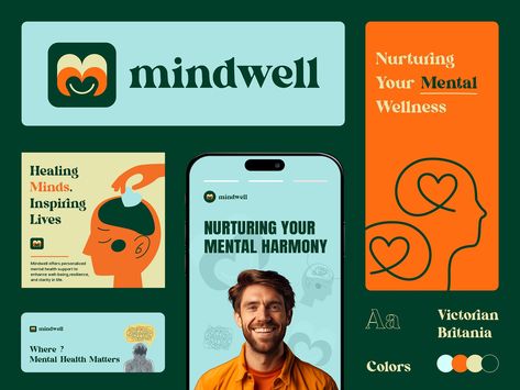 Mindwell - Mental Health Branding by Obr design for Buraq Lab on Dribbble Health Care Design Graphics, Psychology Branding Design, Parenting Branding, Clean Design Graphic, Mental Health Branding Design, Mental Health Branding, Mental Health Logo Design, Psychologist Branding, Health Graphic Design