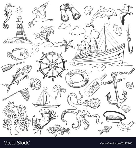 Doodle Patterns, Map Icons, Marine Theme, Desenho Tattoo, Sea Theme, 문신 디자인, Ocean Animals, 그림 그리기, Grafik Design