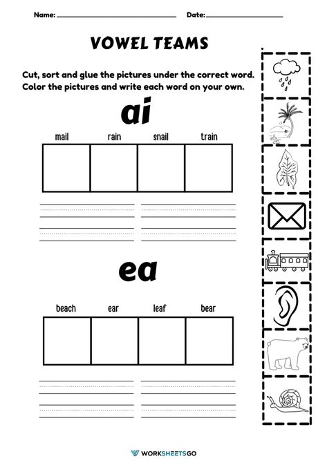 Vowel Team Worksheet Vowel Pairs Worksheet, Vowel Team Worksheets, Vowels Worksheet, Vowel Teams Worksheets, Vowel Pairs, Vowel Team Words, Letter Blends, Vowel Teams, Vowel Worksheets