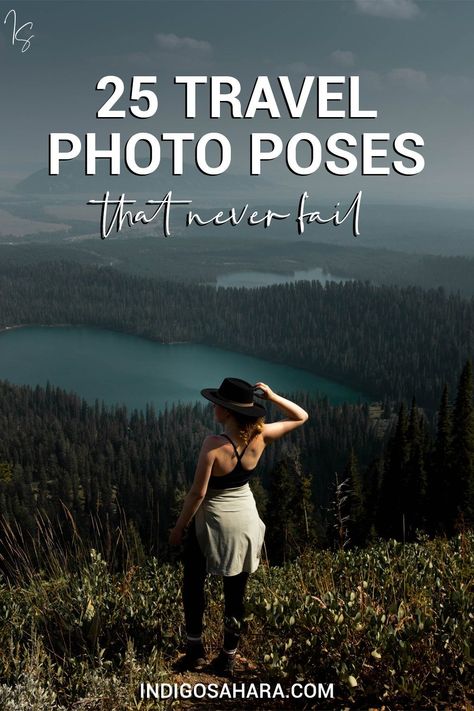 Knowing how to pose in travel photos does not come naturally to anyone. These travel photo poses and pose ideas and tips for road trips, beach pictures or mountains are perfect for best friends, men, a couple or solo. Here are 25 of the best poses for travel photos! Single Travel Woman Aesthetic, Pose For Travel Photos, Poses While Travelling, How To Pose For Scenic Pictures, How To Pose Travel Photo Ideas, Mountain Photo Shoot Outfit, How To Pose In Front Of A Mural, Trip Photography Ideas, Poses In The Mountains