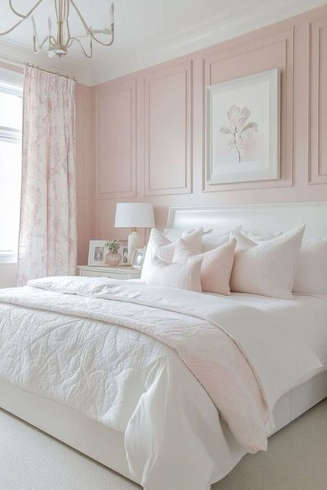 Pink Minimal Bedroom, White And Pale Pink Bedroom, White And Pink Bedroom Decor, Blush Pink Room Ideas, Blush Pink And White Bedroom, Pink Modern Bedroom, Blush Pink Bedroom Ideas, Amelie Bedroom, Pink And White Bedroom