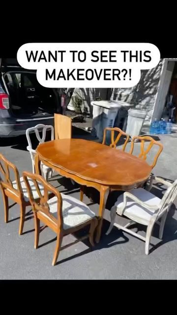 Irina / Furniture Flips / Tutorials / Tips on Instagram: "This table got completely new life! What do you think of this transformation?" Dining Table Redo Ideas, Old Dining Table Makeover, Queen Anne Dining Room, Refurbished Kitchen Tables, Table And Chairs Makeover, Dining Table Redo, Restore Old Furniture, Dining Room Table Makeover, Restoring Old Furniture