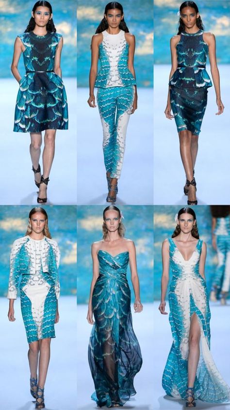 Under The Sea Fashion Mood Board, Sea Fashion Design, Themes For Fashion Collection, Ocean Theme Fashion Show, Sea Moodboard Fashion, Fish Themed Outfit, Sea Theme Dress, Fish Inspired Fashion, Water Inspired Fashion