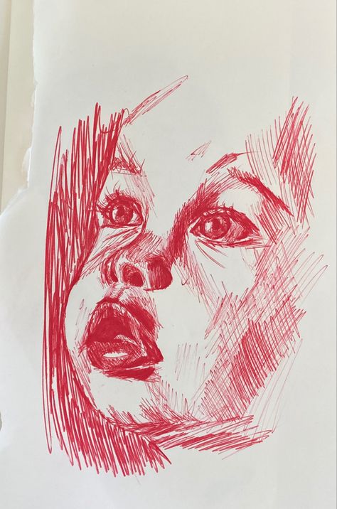 Drawing art sketch book idea line art notebook idea sketchbook Red Sketch Drawings, Blue And Red Pen Drawing, Red Pen Art, Sketchbook Intro Page Ideas, Red Pen Sketch, Red Pen Drawings, Red And Blue Pencil Drawing, Red Sketchbook Page, A Level Art Portraiture Sketchbook Pages