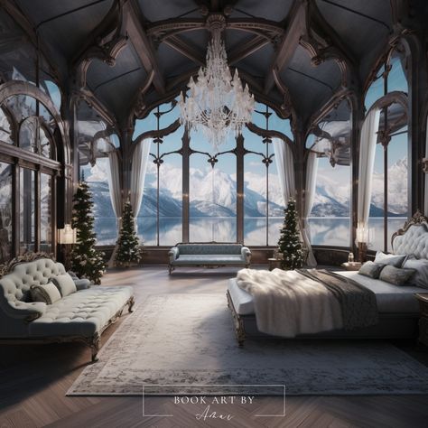 Winter Castle Interior, Fantasy Castle Bedroom, Winter Court, Royal Bedroom, Castle Bedroom, Winter Bedroom, Fantasy Bedroom, Fantasy Rooms, Castle Aesthetic