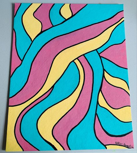 Acrylic Painting with random squiggly lines and black outline Outline Painting Canvas, Squiggle Art, Squiggly Lines, Canvas Painting Designs, Painting Designs, Color Lines, Colorful Paintings, Paint Designs, Painting Ideas