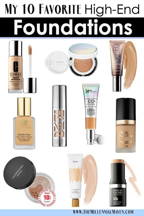 My 10 Favorite High-End Foundations For All Skin Types (Best Foundations) Best Full Coverage Foundation, Best Foundation For Dry Skin, Best Foundation For Oily Skin, Hd Make Up, Foundation For Dry Skin, Foundation For Oily Skin, Best Foundations, Skin Care Routine For 20s, Overnight Beauty