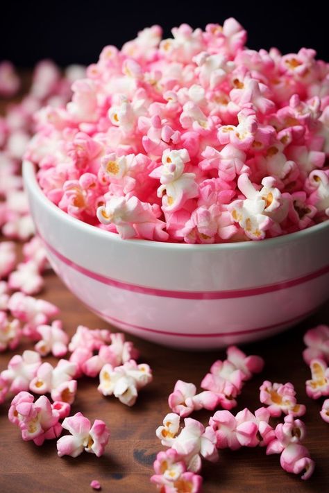 Bowl of fluffy pink popcorn, ideal for a cute and tasty snack experience. Girls Night Movies, Pink Popcorn, Pink Movies, Girly Movies, Halloween Queen, Girl Movies, Pink Vibes, Birthday Food, Barbie Dream House