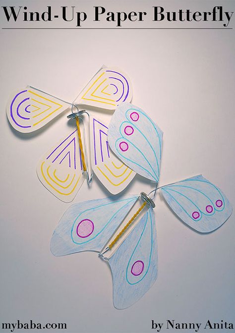 How to Make a Wind-Up Butterfly | Nanny Anita | My Baba Wind Up Butterfly Diy, Flying Butterfly Card, Beaver Scouts, Oppgaver For Barn, Spinners Diy, Paper Folding Crafts, Flying Butterfly, Butterfly Tutorial, Arts And Crafts For Teens