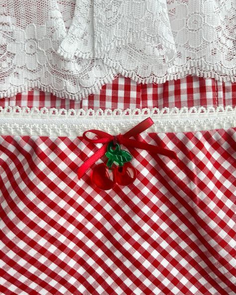 sweet like cherries 🍒 gingham paloma set is now live Red Gingham Aesthetic, Phone Aesthetic, Red Gingham, Paloma, Gingham, Wall Prints, Lace, Wall, Red