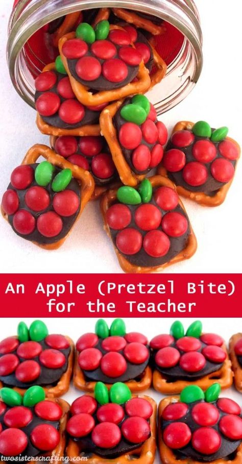 apple pretzel bites Apple Pretzels, Teacher Appreciation Diy, Sister Crafts, Teacher Treats, Teacher Appreciation Gifts Diy, Teachers Diy, School Treats, School Teacher Gifts, Diy Teacher Gifts