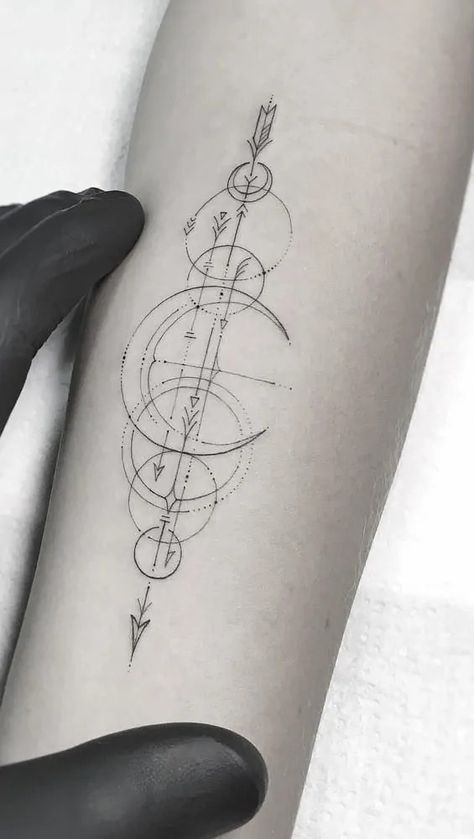 Geometric Tattoo Dotwork, Linear Geometric Tattoo, Space Arm Tattoos For Women, Journey Symbol Tattoo, Geometric Astrology Tattoo, Polkatrash Tattoo, Fineline Geometric Tattoo, Geometric Shoulder Tattoo, Fineline Arm Tattoo