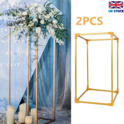 Simple Centerpiece Ideas, Wedding Flower Vase, Metal Column, Geometric Centerpiece, Wedding Vase Centerpieces, Geometric Vase, Rectangular Vase, Flower Rack, Metal Columns