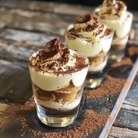 🍰 Mini Tiramisu Shots: Luxurious layers of creamy mascarpone and espresso-soaked ladyfingers! #DessertHeaven 🍽️ Tiramisu Shots 🛒 Ingredients: 250g mascarpone cheese 100ml heavy cream 2 tbsp sugar 200ml espresso, cooled 12 ladyfingers Cocoa powder for dusting 👩‍🍳 Instructions: Mix: Whip mascarpone, cream, and sugar until smooth. Layer: Dip ladyfingers in espresso, layer with cream in shot glasses. Chill: Refrigerate for 2 hours. Serve: Dust with cocoa before serving. ✨ Treat yourself to th... Tiramisu Shots, Mini Tiramisu, Instagram Recipes, Mascarpone Cream, Layer Dip, Twisted Recipes, Lady Fingers, Mascarpone Cheese, Trending Recipes