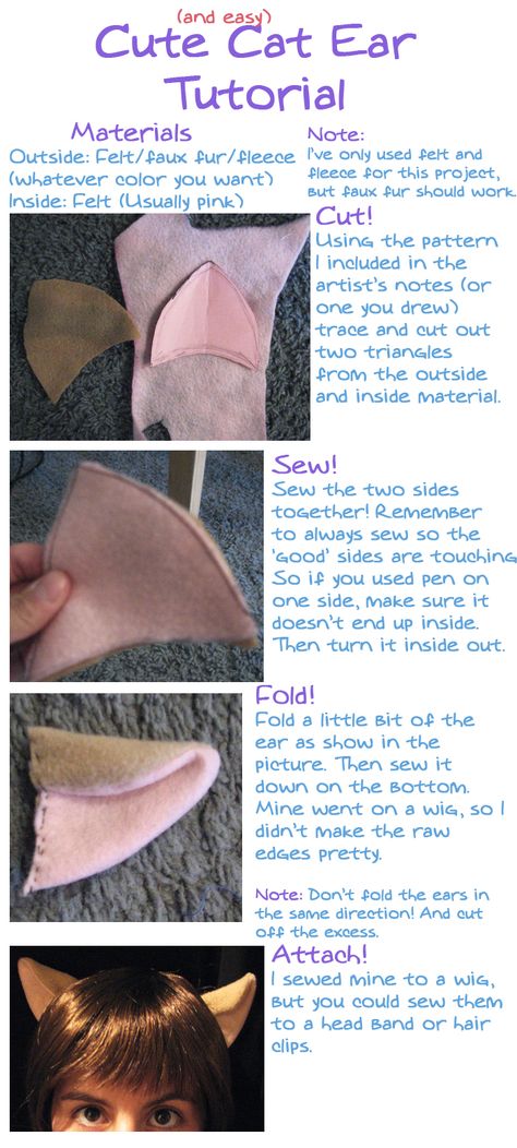 Cat_Ear_Tutorial_by_ObsessedXShipper Diy Cat Ears, Ears Tutorial, Sewing Template, Chat Diy, Cat Cosplay, Cosplay Tutorial, Anime Crafts, Cosplay Diy, Cosplay Tips