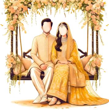 Pakistani Wedding Couple, Yellow Dress Wedding, Haldi Wedding, Cartoon Wedding Invitations, Couple Caricature, Caricature Wedding Invitations, Wedding Illustration Card, Couple Illustration Wedding, Bride And Groom Cartoon