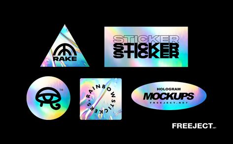 Free 5 Holographic / Rainbow Foil Sticker Mockups - PSD File Free Download Photoshop, Hologram Stickers, Holographic Foil, Album Cover Art, Graphic Design Poster, Personalized Stickers, 로고 디자인, Free Mockup, Free Stickers