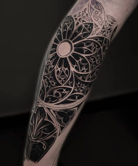 Cathedral Tattoo, Stained Glass Tattoo, Cathedral Window, Elbow Tattoos, Skeleton Hand Tattoo, Back Of Shoulder Tattoo, Gothic Tattoo, Floral Tattoo Design, Shoulder Tattoos For Women