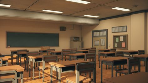 Anime Classroom #AD #Anime, #Classroom Artstation Anime, Classroom Architecture, Classroom Interior, Classroom Background, Classroom Pictures, Interior Props, Anime Places, Anime Classroom, Background Drawing