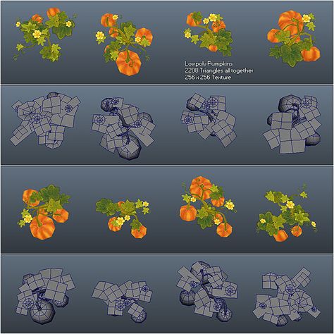 Low Poly Pumpkins (3docean, 2014) Pumpkin Plants, 3d Max Tutorial, Game Art Environment, Maya Modeling, Polygon Modeling, Game Textures, Environment Props, 3d Modeling Tutorial, Low Poly Games