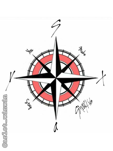 Skz Compass Tattoo, Skz Inspired Tattoos, Stray Kids Inspired Tattoos, Kid Inspired Tattoos, Compass Drawing, Kpop Tattoos, Compass Art, Drawing Refrences, Kpop Iphone Wallpaper