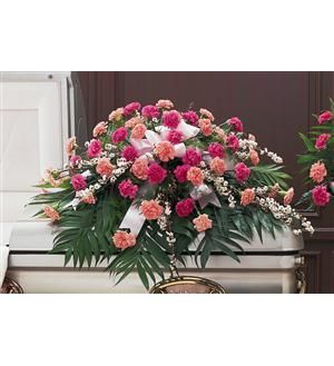 Delicate Pink Casket Spray - TF198-4 ($118.76) Pink Casket, Casket Spray, Casket Flowers, Casket Sprays, Pink Carnations, Wax Flowers, Sympathy Flowers, Flower Spray, Beautiful Bouquet