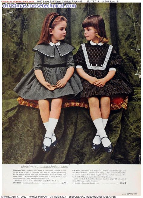 1960 Sears Fall Winter Catalog, Page 403 - Catalogs & Wishbooks Vintage Girls Clothes, Vintage Childrens Clothing, Vintage Kids Clothes, Christmas Catalogs, 1960s Fashion, Family Outfits, Vintage Girls