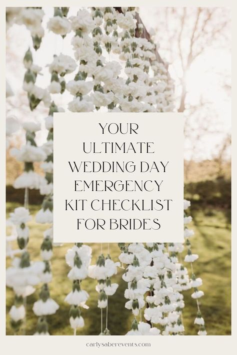 An Ultimate Guide for brides to follow so they don't forget anything on their special day! Discover more detailed wedding checklist ideas, day of wedding checklist, wedding emergency kit ideas, and wedding emergency kit for brides! Work with Carly Saber Events for your luxury Sonoma or Napa Valley wedding planning at carlysaberevents.com! Bride Needs Checklist, Wedding Day Care Package For Bride, Wedding Day Kit For Bride, Day Of Emergency Kit Wedding, Wedding Emergency Kit For Bride, Wedding Day Emergency Kit For Bride, Bridal Emergency Kit List, Wedding Day Checklist For Bride, Emergency Kit For Bride