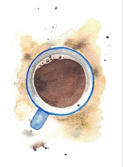 Easy Line And Wash Watercolor, Coffee Mug Watercolor, Easy Watercolor Coffee Cup, Watercolor Coffee Painting, Simple Coffee Painting, Coffee Watercolor Painting, Watercolor Coffee Cup, Watercolour Coffee, Akvarel Illustration