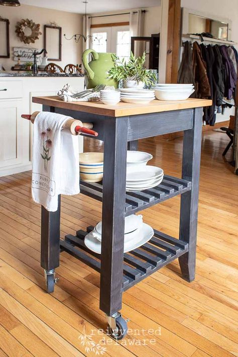 Kitchen Island | Restyled Small Kitchen Cart Ideas, Kitchen Cart Diy, Small Butcher Block Island, Small Kitchen Cart, Diy Kitchen Cart, Portable Island, Diy Butcher Block, Butcher Block Island Kitchen, Upcycled Kitchen