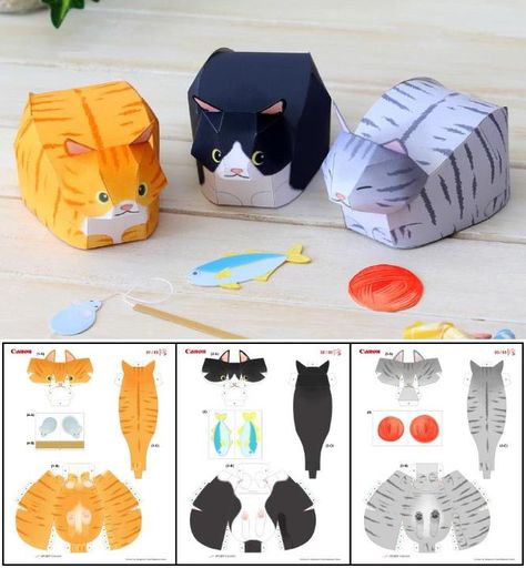 Paper Figure Template Cat, Cat Paper Craft Template, Paperized Cat, Papercraft Cat Template, Origami Printables Templates, Paper Figures Papercraft, How To Make A Paper Cat, Paper Craft Printable Templates, Paper Box Craft