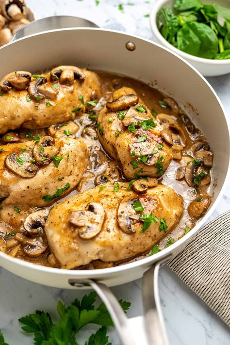 Easy Chicken Masala, Easy Chicken Masala Recipe, Chicken Marsala Crockpot, Chicken Breast With Mushrooms, Chicken Marsala With Mushrooms, Pan Cooked Chicken, Mushroom Masala Recipe, Chicken Masala Recipe, Chicken Marsala Easy