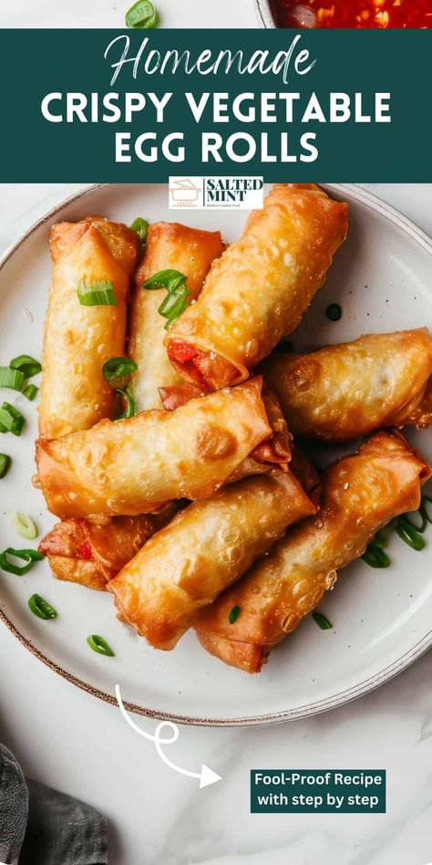 These are the BEST Homemade Chinese Egg Rolls made with fresh vegetables and Asian spices, rolled up in egg roll wrappers, and then fried to crispy perfection! Perfect Asian-style appetizers for any occasion! Rolled Dumplings Recipe, Recipes Using Egg Roll Wrappers, Veggie Egg Rolls, Vegetarian Egg Rolls, Dumplings Recipes, Chinese Spring Rolls, Chinese Egg Rolls, Homemade Spring Rolls, Vegetable Egg Rolls