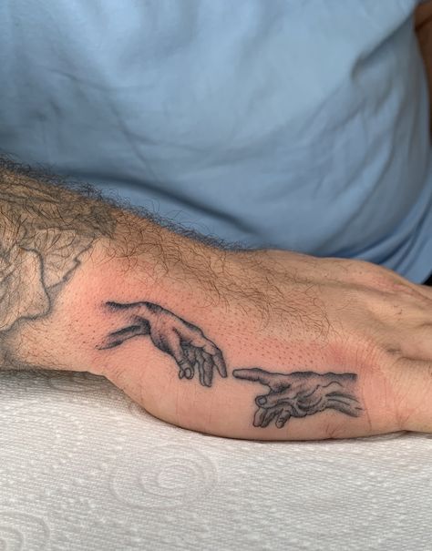 Side Of Hand Tattoo, Creation Of Adam Tattoo, Hand Palm Tattoos, Adam Tattoo, Tattoo Side, Palm Tattoo, Side Hand Tattoos, Palm Tattoos, Hand Palm